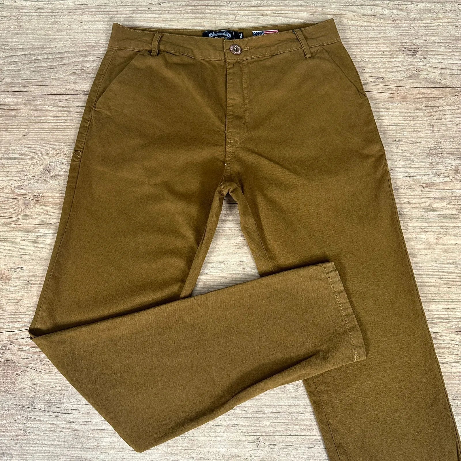 Calça Sarja Masculina Ralph Alfaiataria Premium com Elástano Cor Caramelo