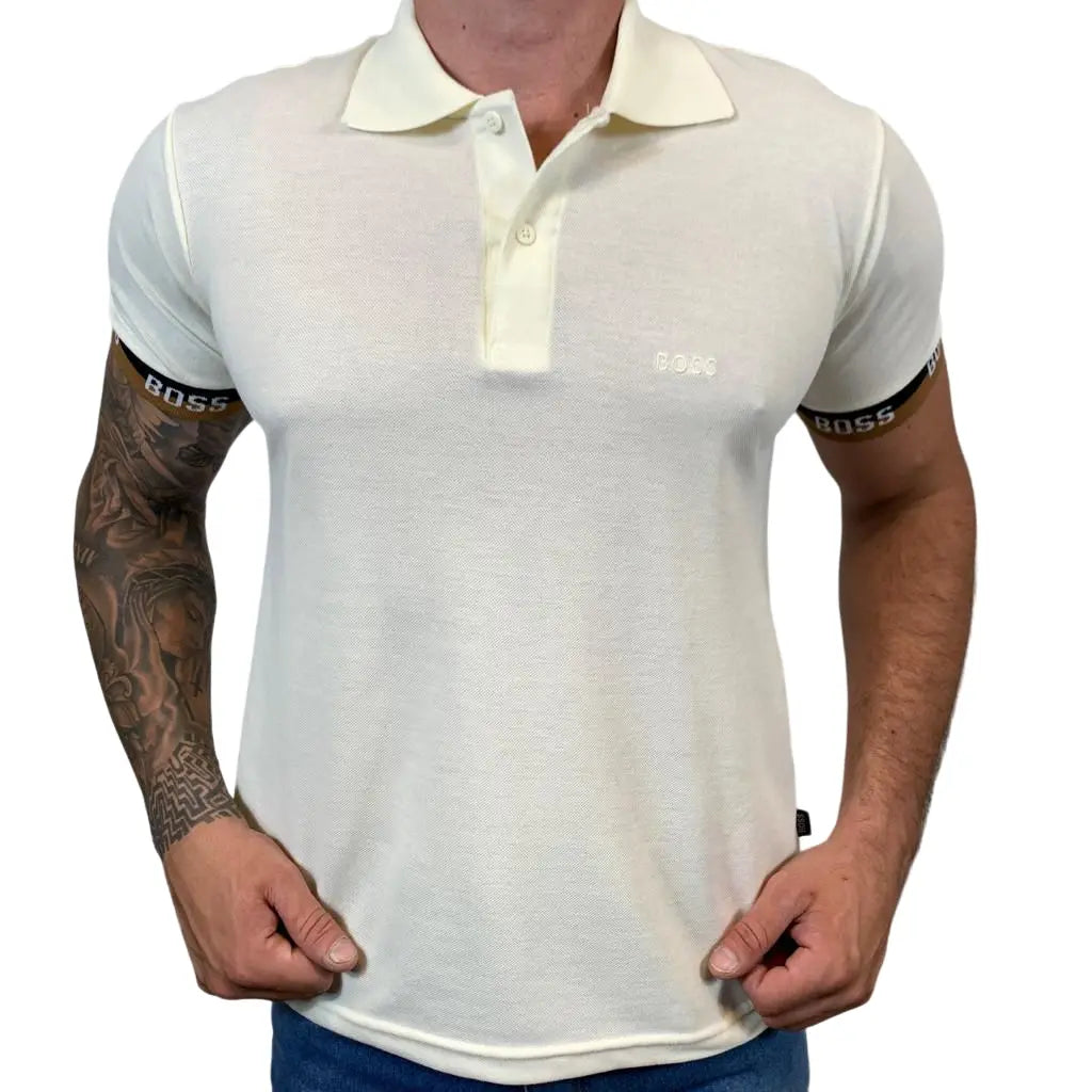 Camisa Masculina Polo Hugo Branca/ Cáqui