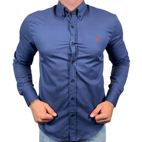 Camisa PRL Masculina Regular Fit Algodão Azul