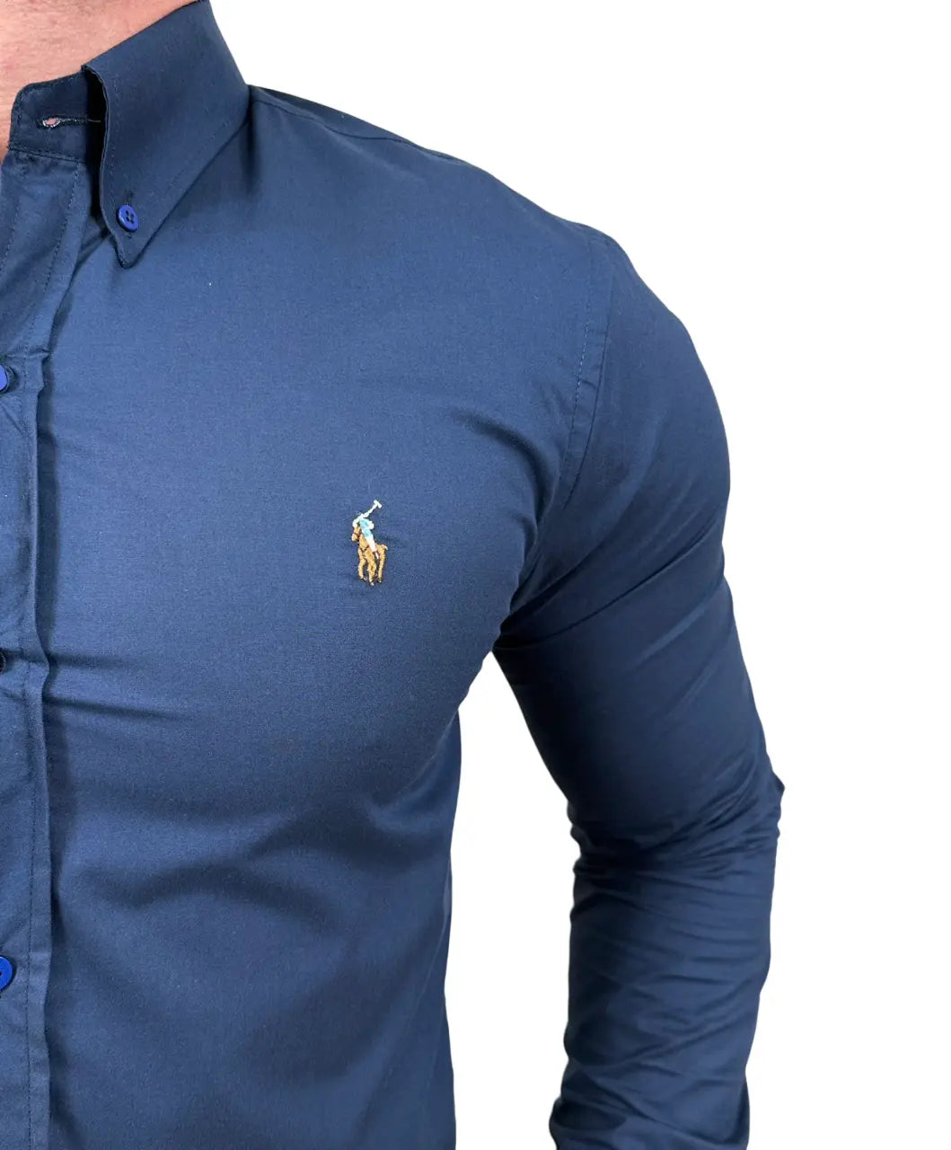 Camisa PRL Masculina Regular Fit Algodão Azul