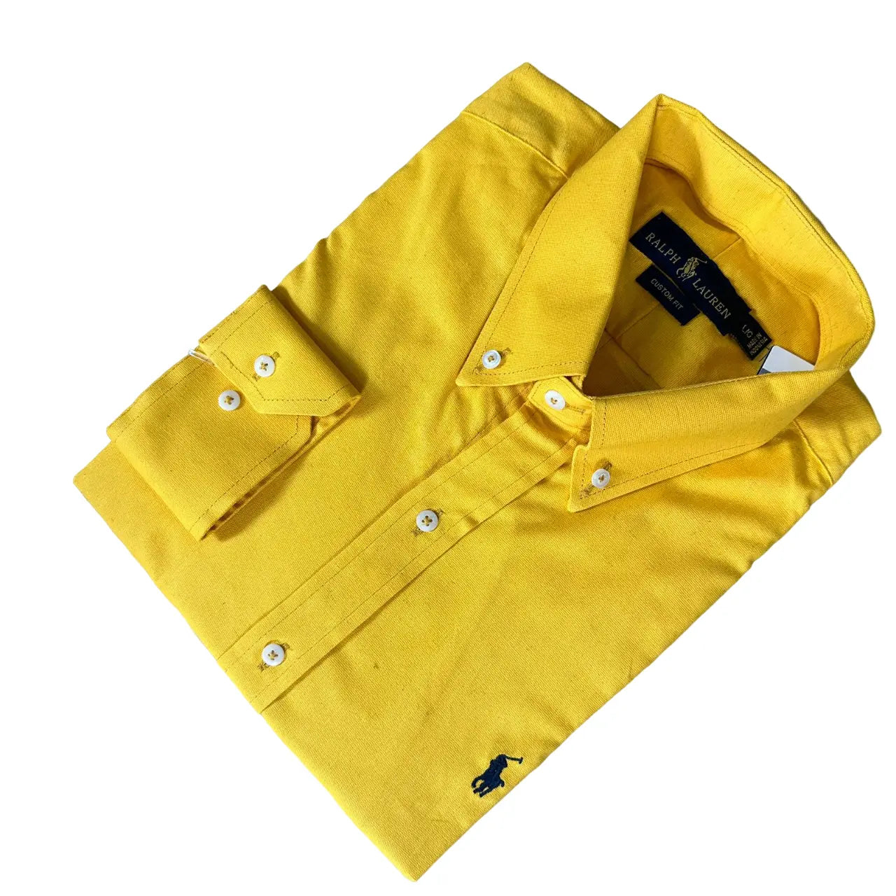Camisa PRL Masculina Regular Fit Oxford Amarelo Logo Azul