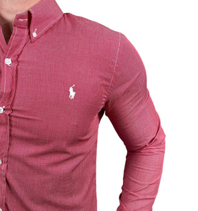 Camisa PRL Masculina Regular Fit Algodão Quadriculada Vermelha