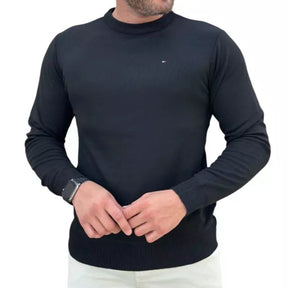 Suéter T. Hilfiger Monocromático Preto com Gola Redonda em Poliéster