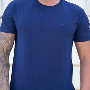 Camiseta Masculina Manga Curta Cor Azul em Seda Pima