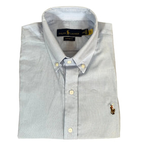 Camisa PRL Masculina Manga Curta Oxford Azul Claro