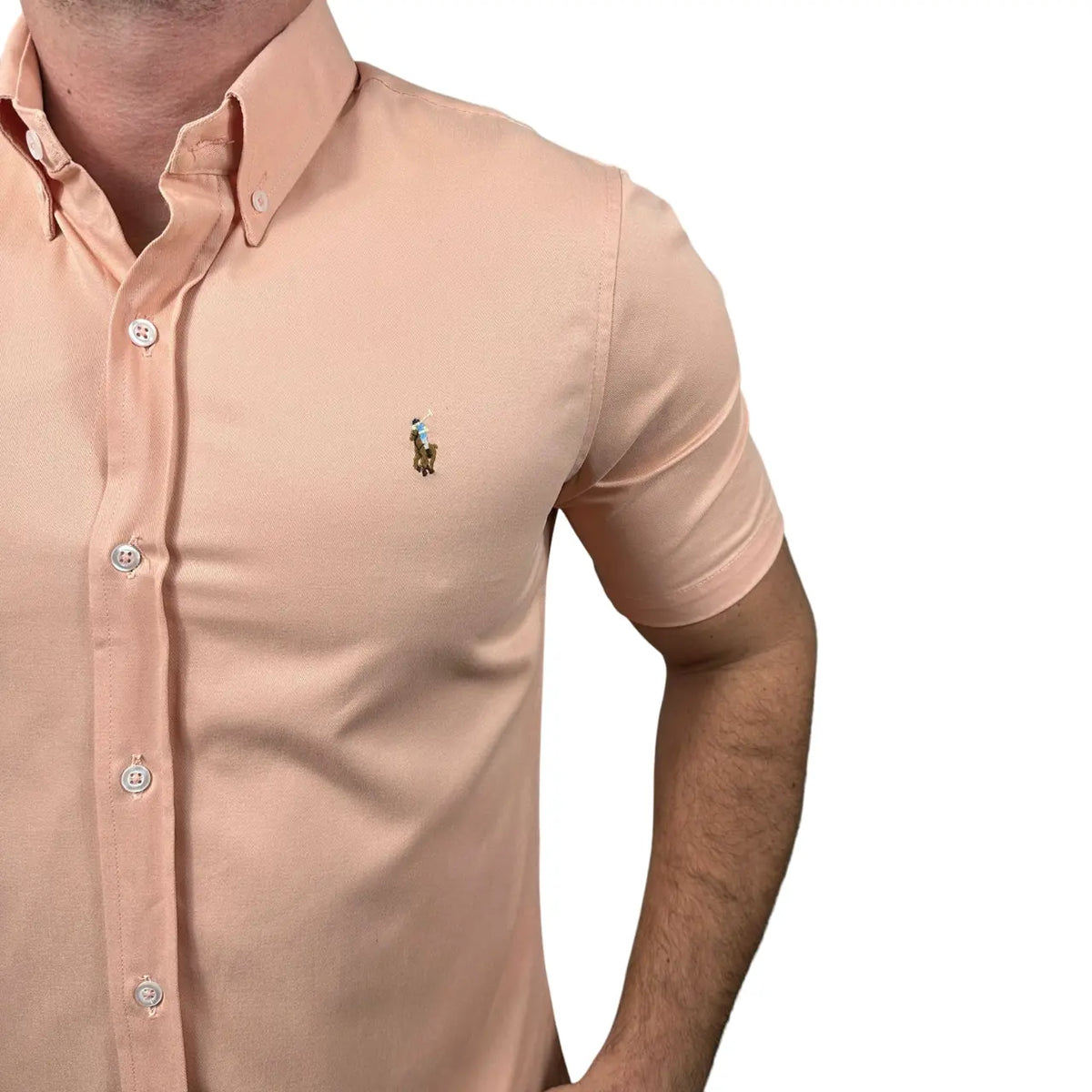 Camisa PRL Masculina Manga Curta Sarja Salmão