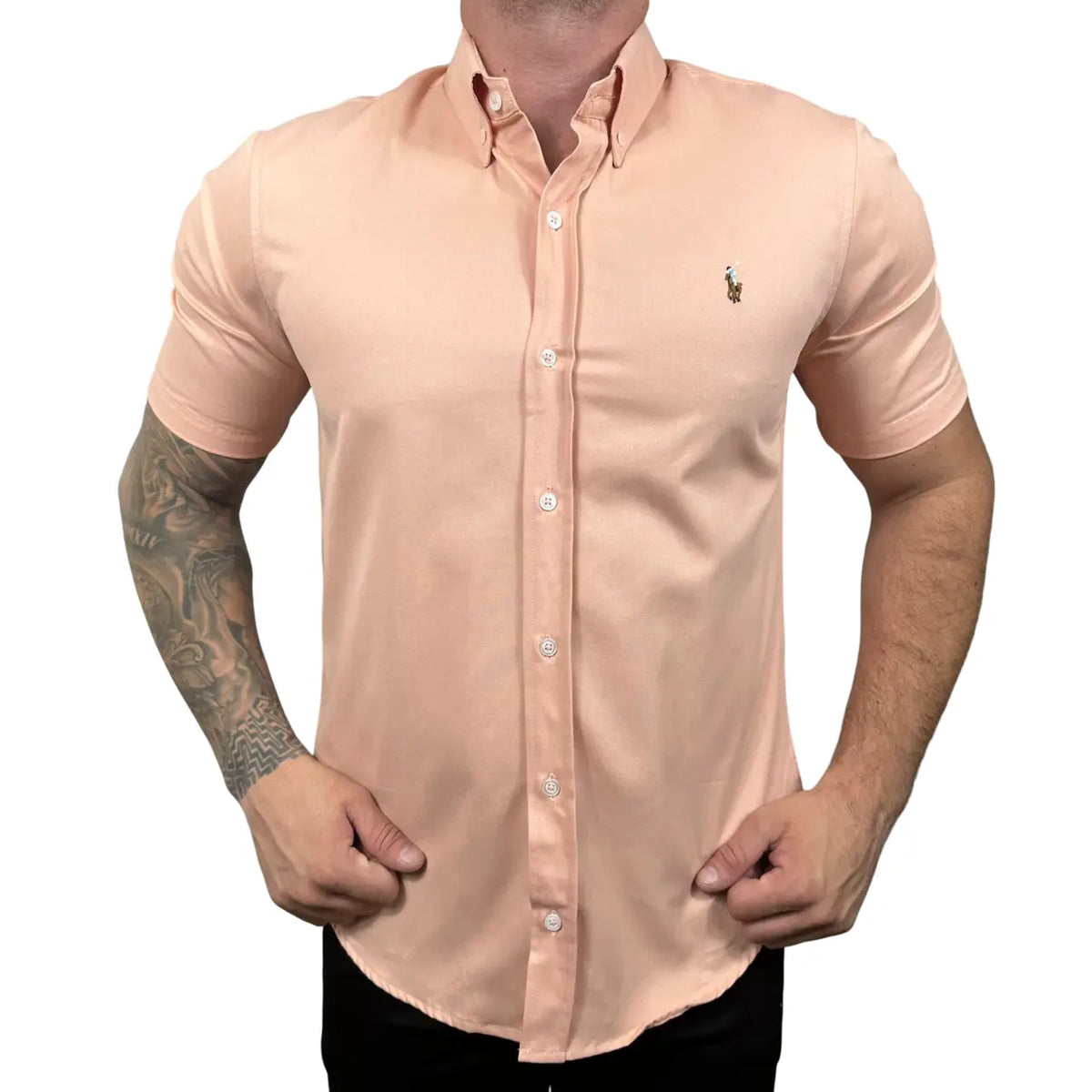 Camisa PRL Masculina Manga Curta Sarja Salmão