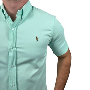 Camisa PRL Masculina Manga Curta Sarja Verde Claro