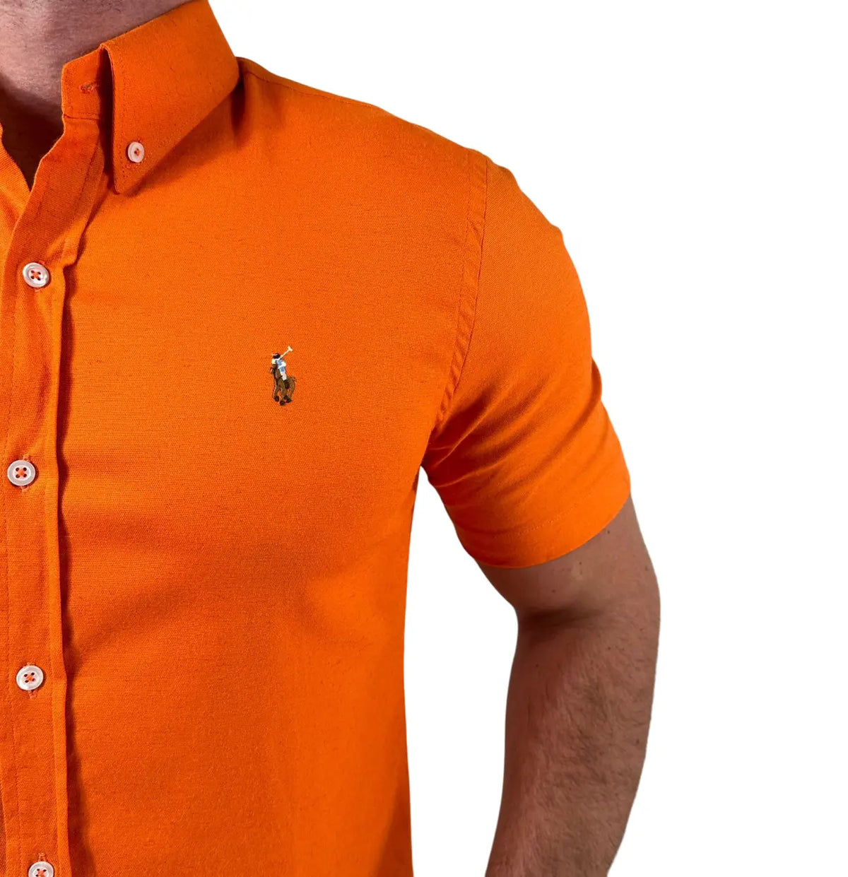 Camisa PRL Masculina Manga Curta Tricoline Laranja