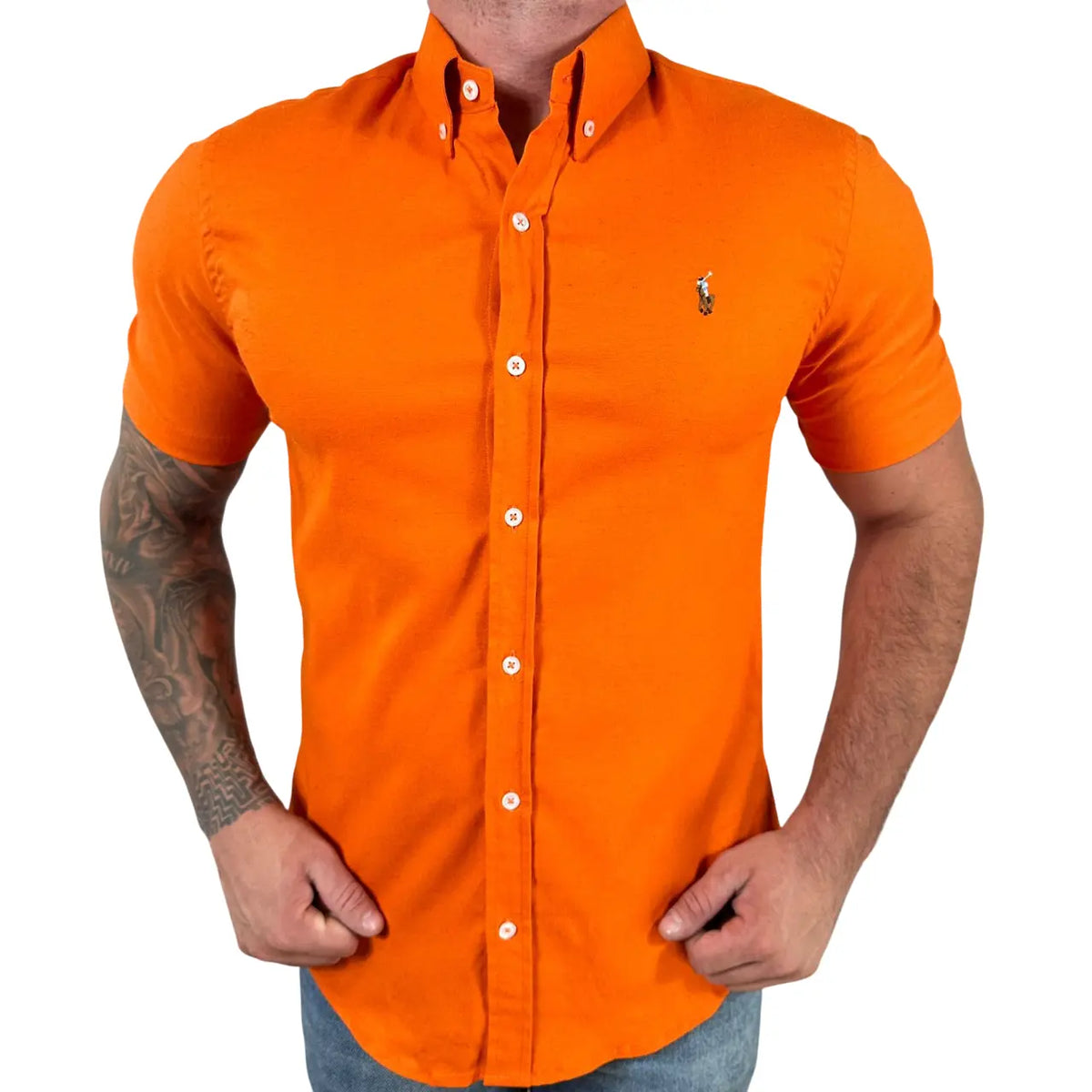 Camisa PRL Masculina Manga Curta Tricoline Laranja