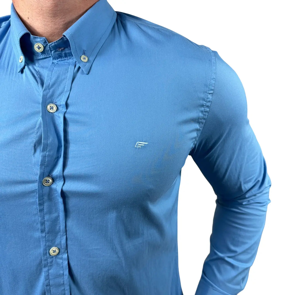 Camisa Ellus Custom Fit Tricoline Cor Azul