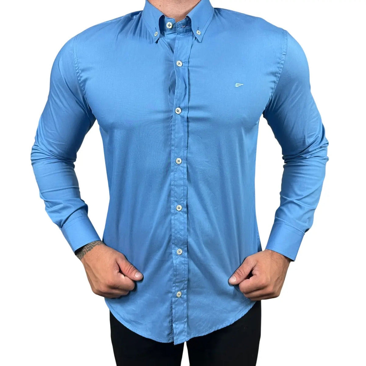 Camisa Ellus Custom Fit Tricoline Cor Azul