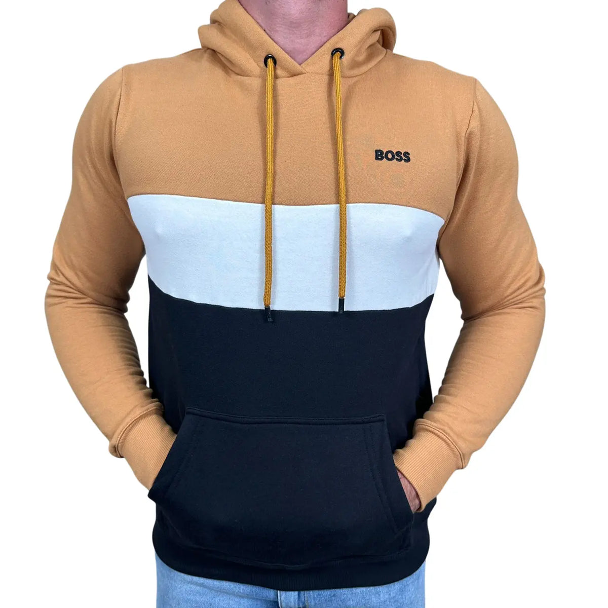 Blusa Moletom Boss Tricolor em Algodão e Poliéster com Capuz