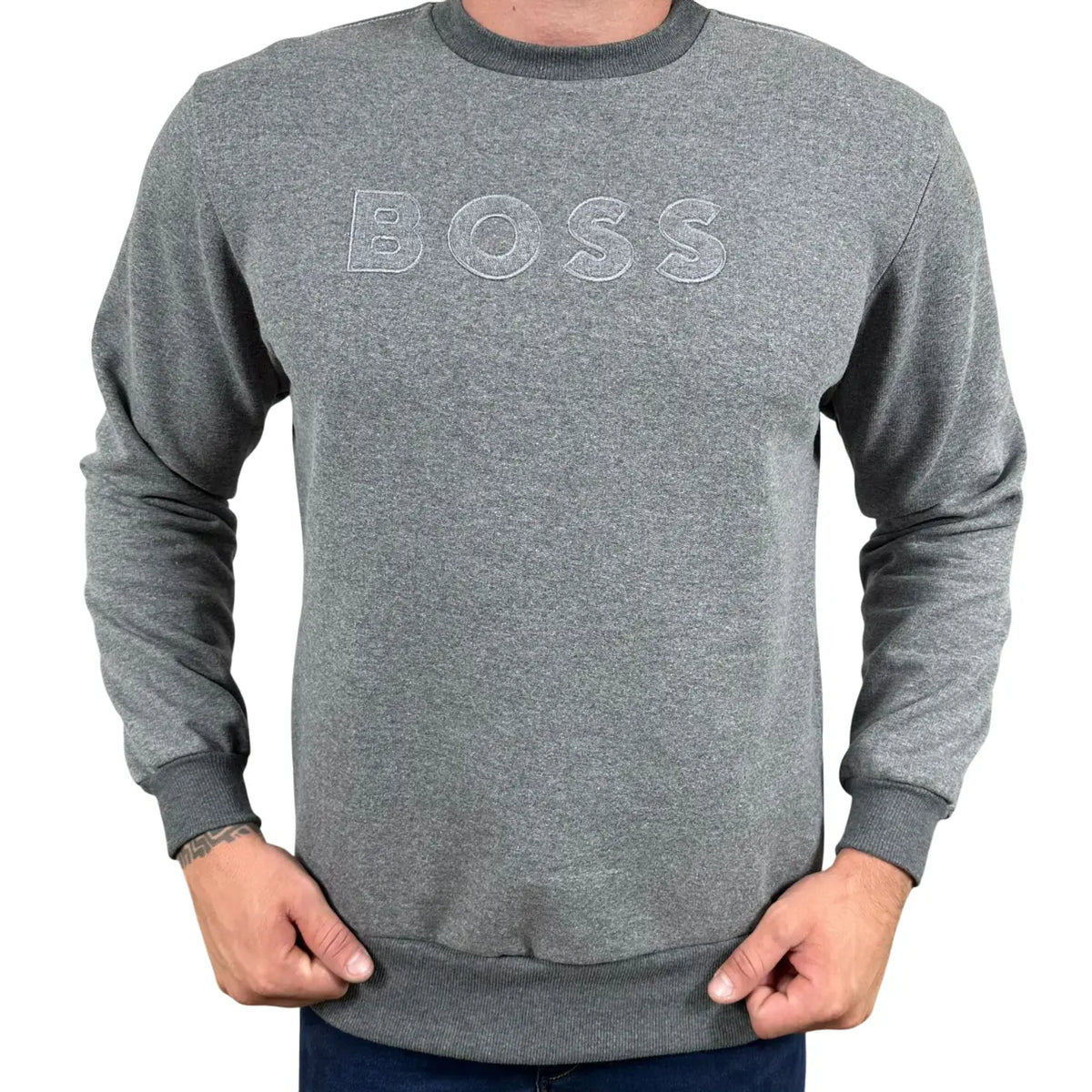 Blusa Moletom Boss Monocromático Cinza em Algodão e Poliéster