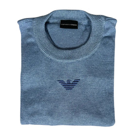 Suéter Armani Monocromático Azul com Gola Redonda em Poliéster