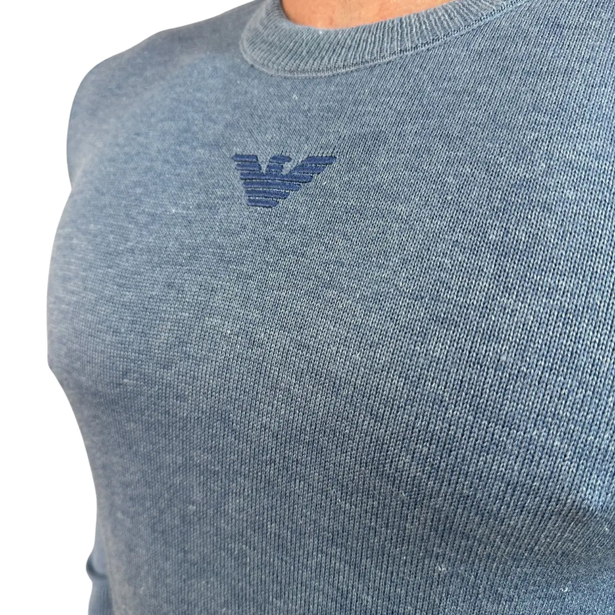 Suéter Armani Monocromático Azul com Gola Redonda em Poliéster