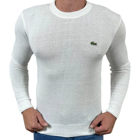Suéter Masculino Monocromático Branco LCT com Gola Redonda em Poliéster
