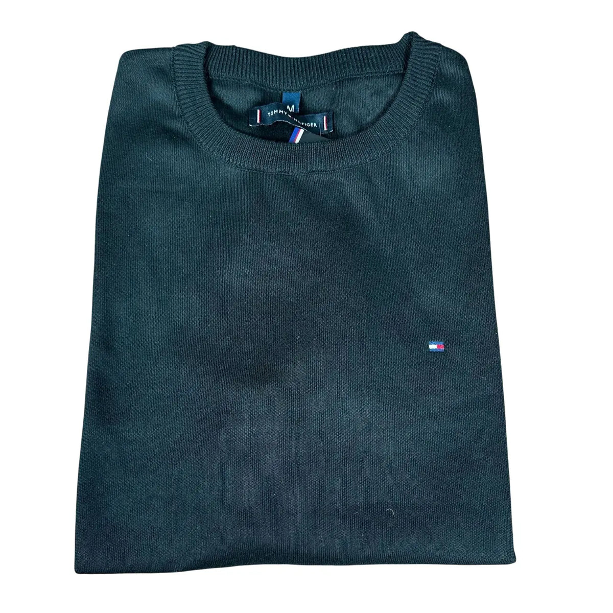 Suéter T. Hilfiger Monocromático Preto com Gola Redonda em Poliéster
