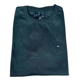 Suéter T. Hilfiger Monocromático Preto com Gola Redonda em Poliéster