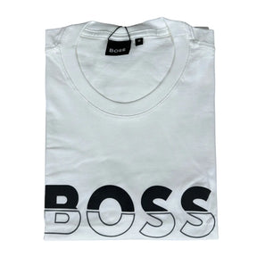 Camiseta Boss Masculina Manga Curta Cor Branca com Logo Branco e Preto