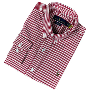 Camisa Social Masculina PRL Custom Fit Algodão Xadrez Vermelha
