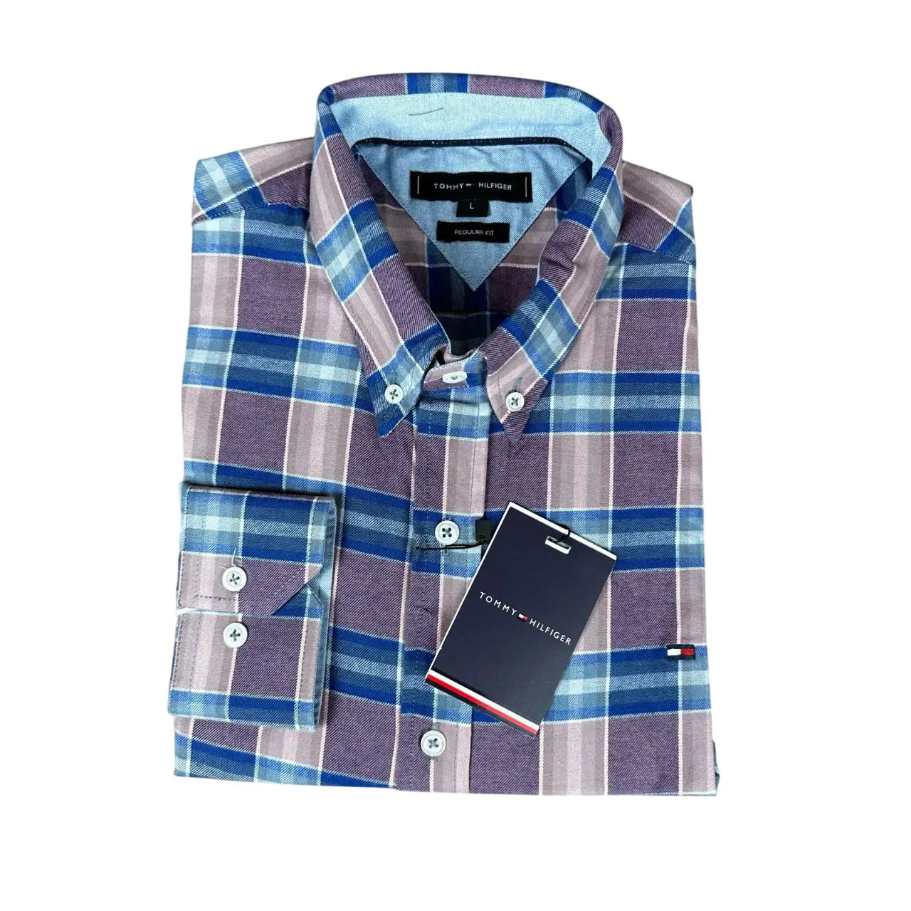 Camisa Social Masculina Custom Fit Tommy Algodão Xadrez Roxo