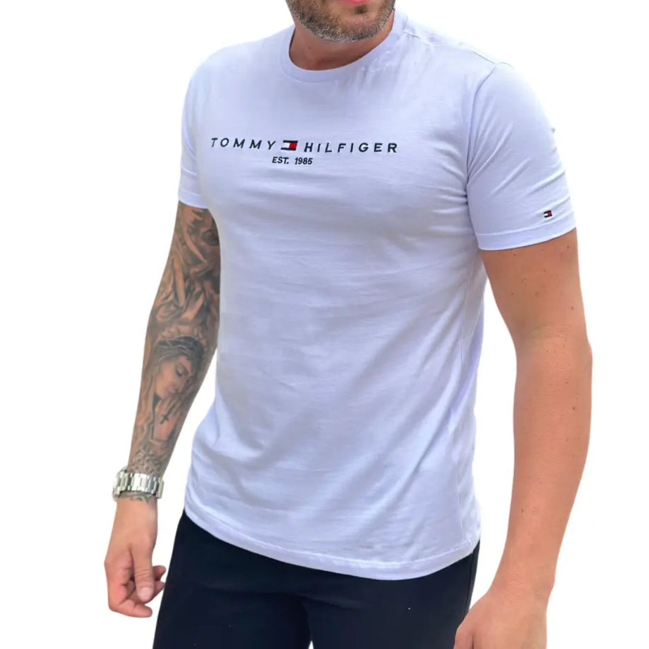 Camiseta Masculina Manga Curta Cor Branca em Seda Pima