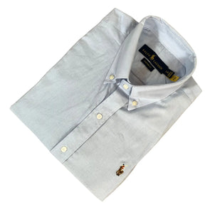 Camisa PRL Masculina Manga Curta Oxford Azul Claro