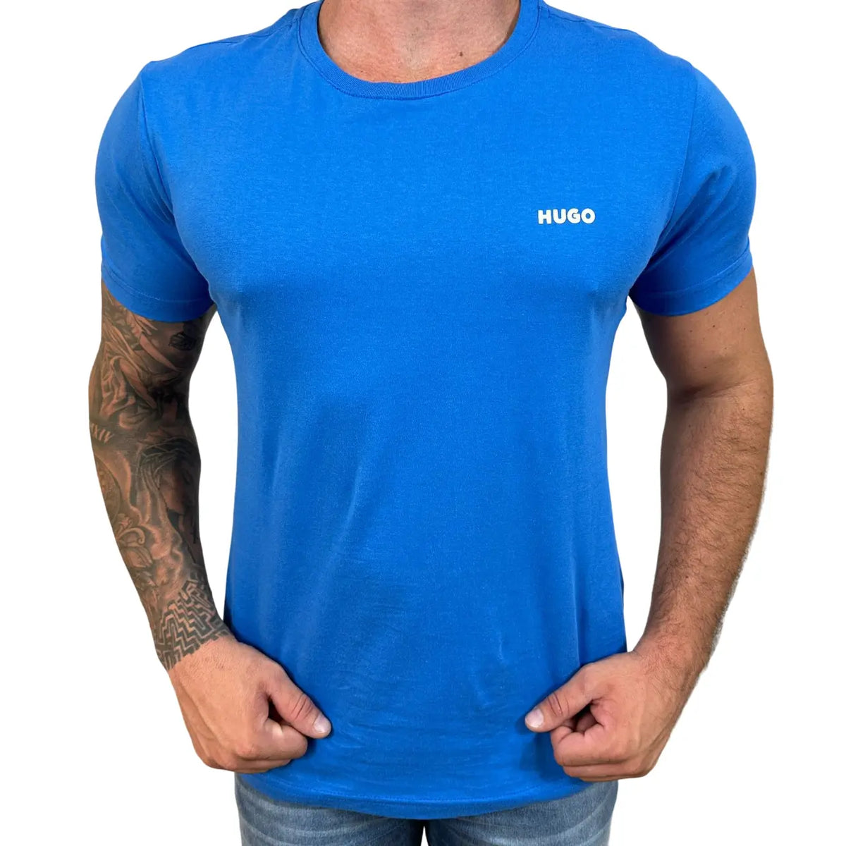 Camiseta H. Boss Masculina Manga Curta Cor Azul