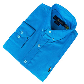Camisa Social Masculina Custom Fit PRL Algodão Azul