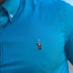 Camisa Social Masculina Custom Fit PRL Algodão Azul