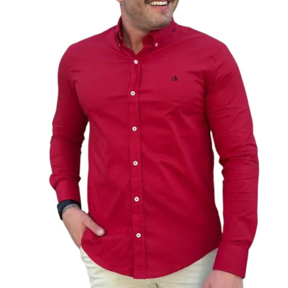 Camisa Social Custom Fit CK Tricoline Vermelho
