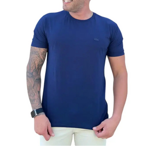Camiseta Masculina Manga Curta Cor Azul em Seda Pima