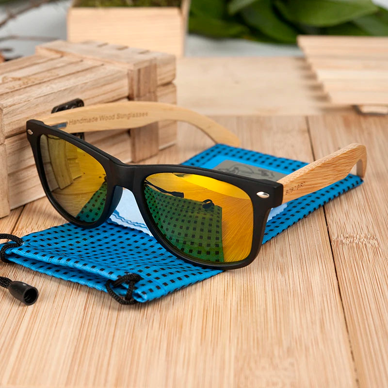 Óculos de Sol Masculino em Bambu Natural Bobo Bird CG004 Resina Dupla