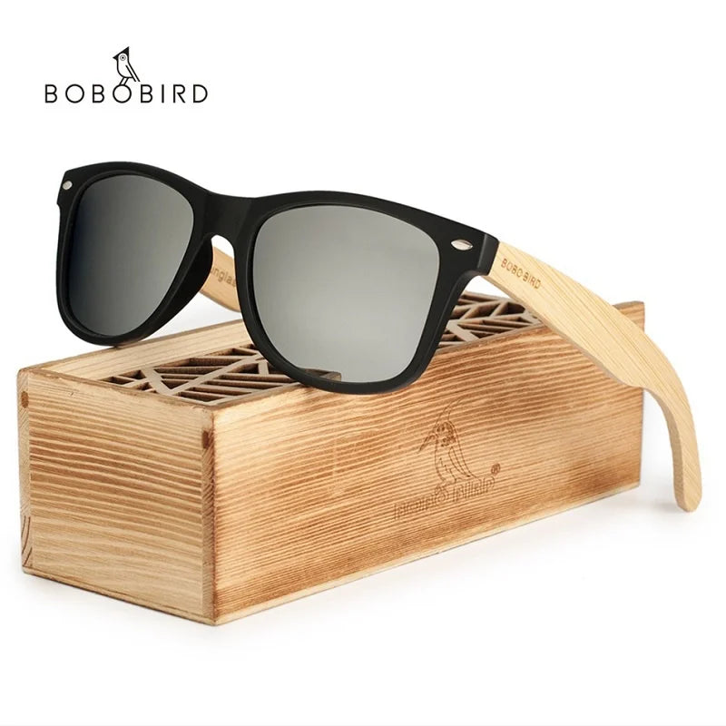 Óculos de Sol Masculino em Bambu Natural Bobo Bird CG004 Resina Dupla