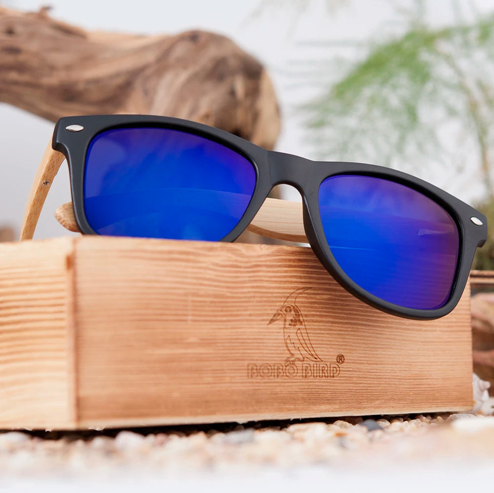 Óculos de Sol Masculino em Bambu Natural Bobo Bird CG004 Resina Dupla