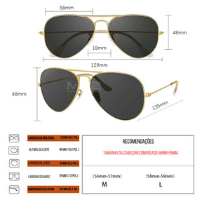 Óculos De Sol Masculino Aviador Clássico Maverick RF373