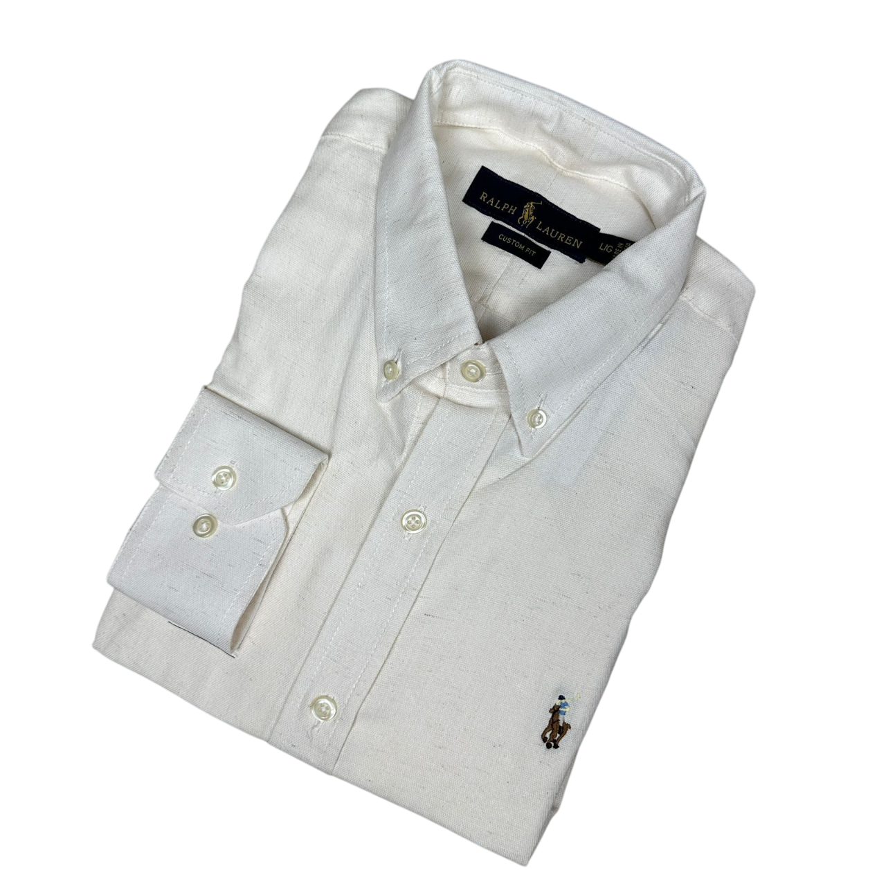 Camisa PRL Masculina Regular Fit Linho Cor Off White