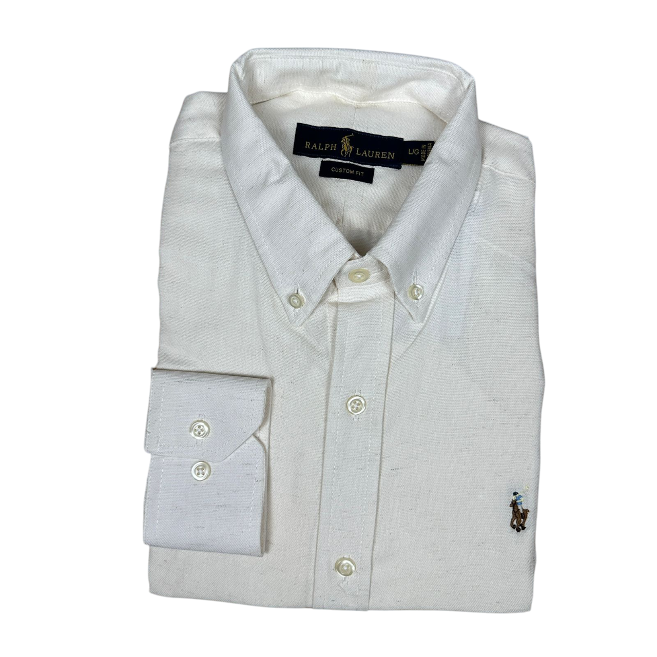 Camisa PRL Masculina Regular Fit Linho Cor Off White